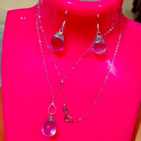 Authentic MARCH BIRTHSTONE AQUAMARINE 4 PC SET SEXXY  TEAR DROP STERLING SILVER - Picture 5 of 5